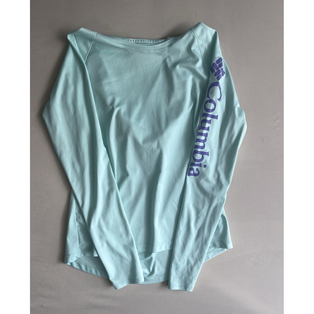 Columbia PFG Hoodie II Aqua Blue Long Sleeve Sun Shirt Womens M Preppy Active